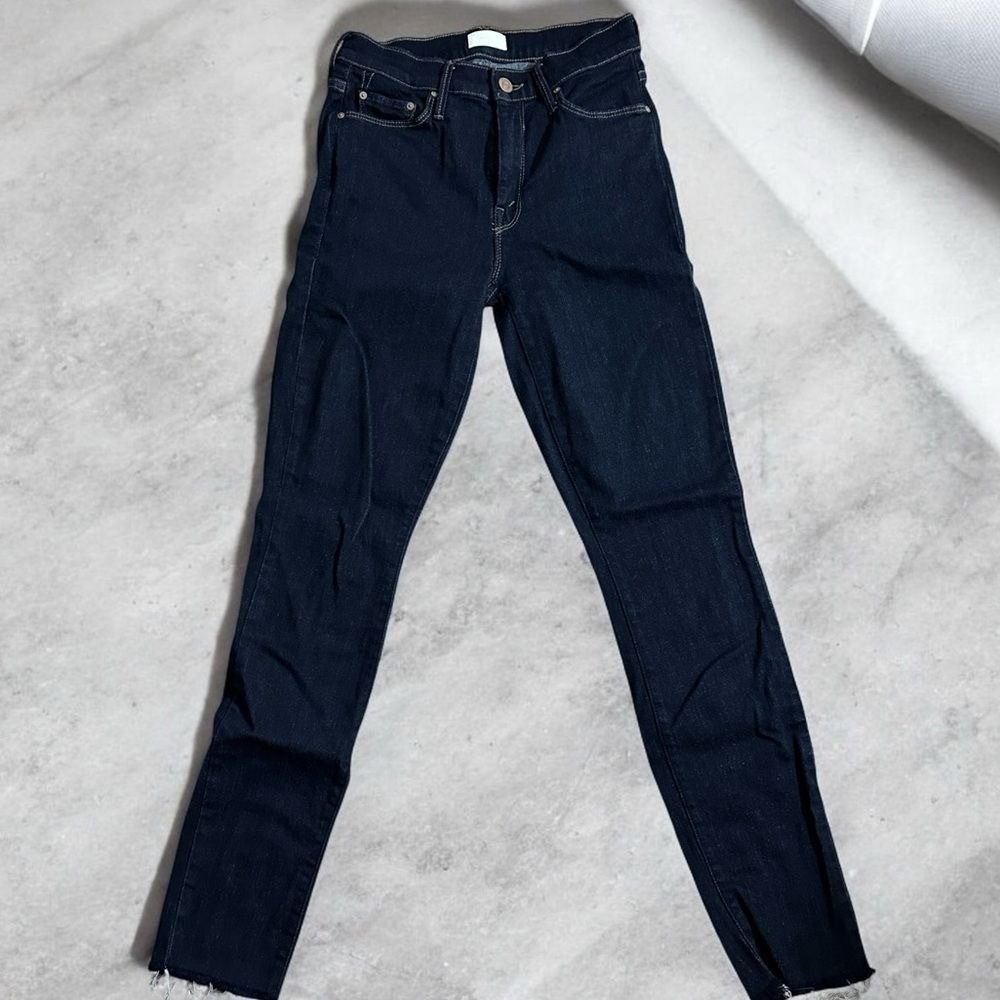 MOTHER Looker High-Rise Skinny Jean Frayed Ankle Dark Wash So Good
